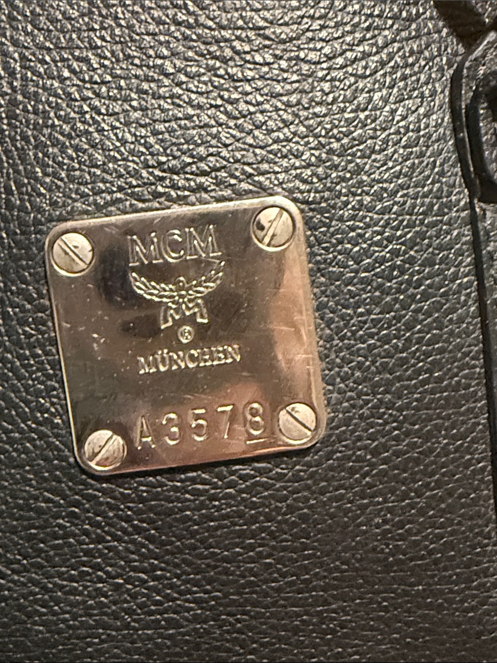 MCM Black Leather Logo-Plate Satchel - Picture 2 of 14